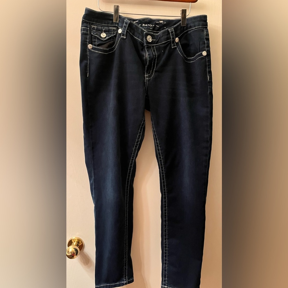 Seven Dark Wash Bling Pocket Skinny Jeans EUC